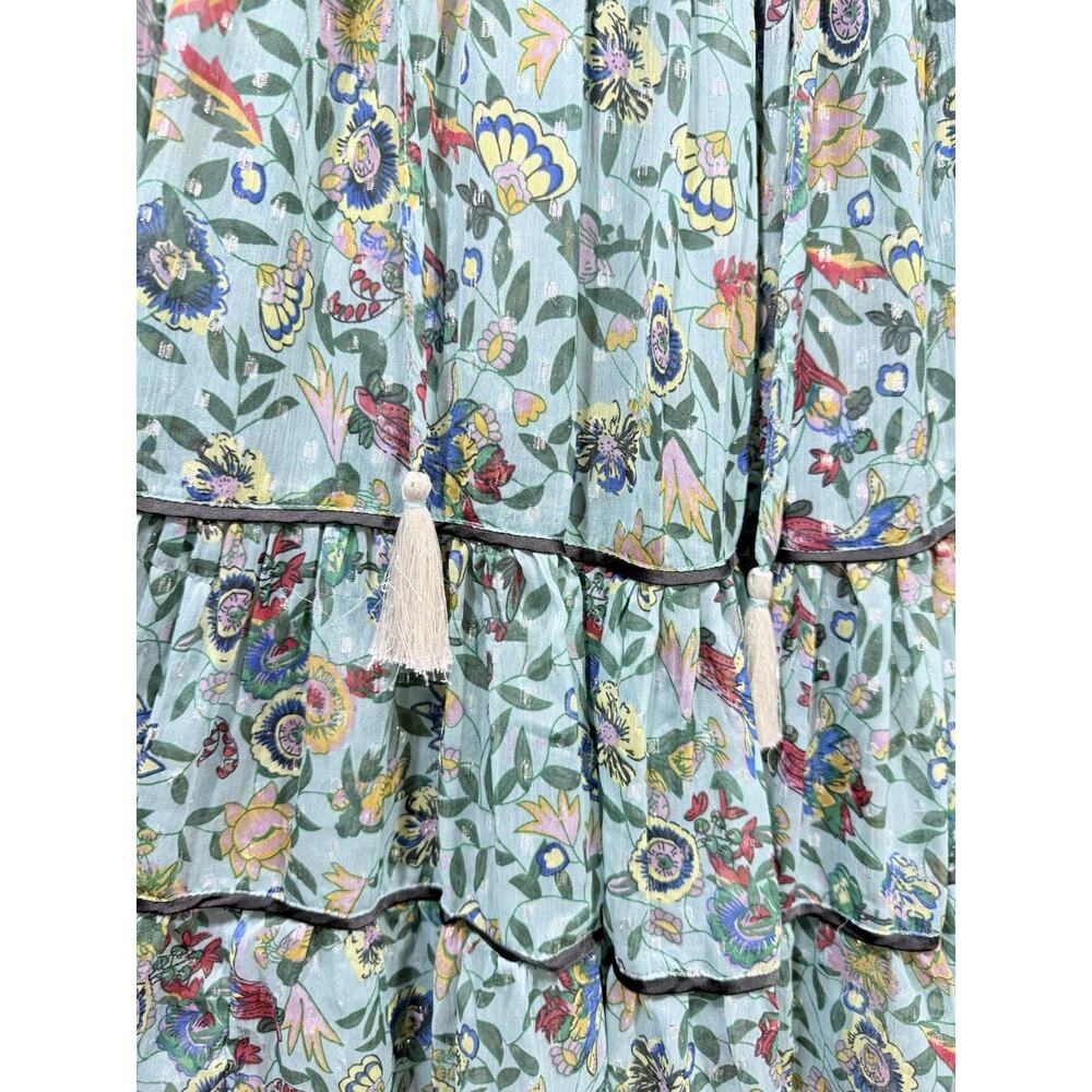 Free People Green Multicolor Floral Smocked Boho Fall Balloon Sleeve Mini L - Picture 5 of 9